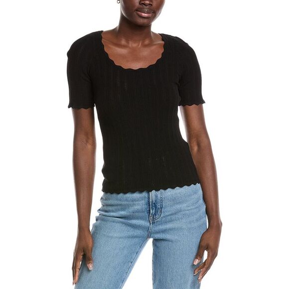 7 For All Mankind Womens  Knit T-Shirt, Black - Picture 1 of 3